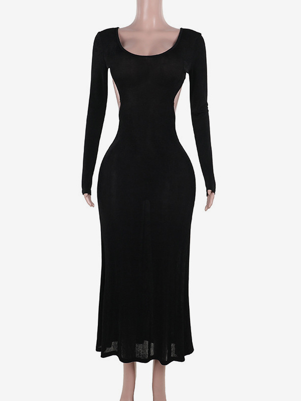 Open Back Maxi Party Dress Long Sleeve Crew Neck Long Dress For Women 2026