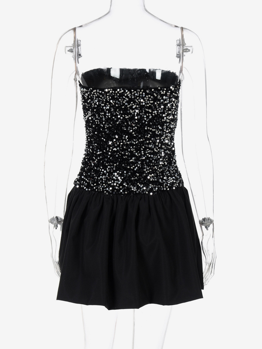 Sequin Strapless Mini Dress With Puff Skirt 2026