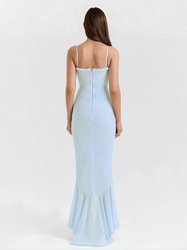 Ruffled Front Party Gown Long Slip Dress For Women 2026