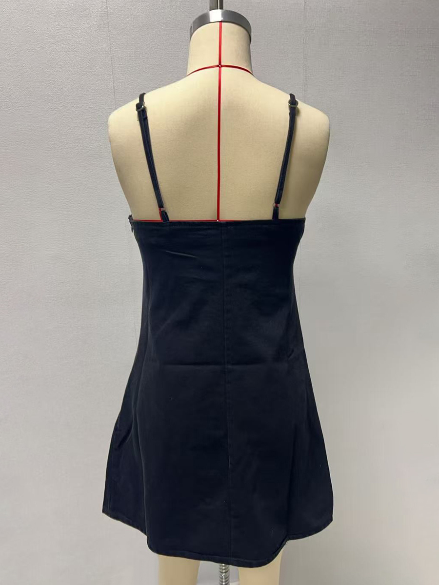 Denim Cut-Out Mini Slip Dress For Women 2026