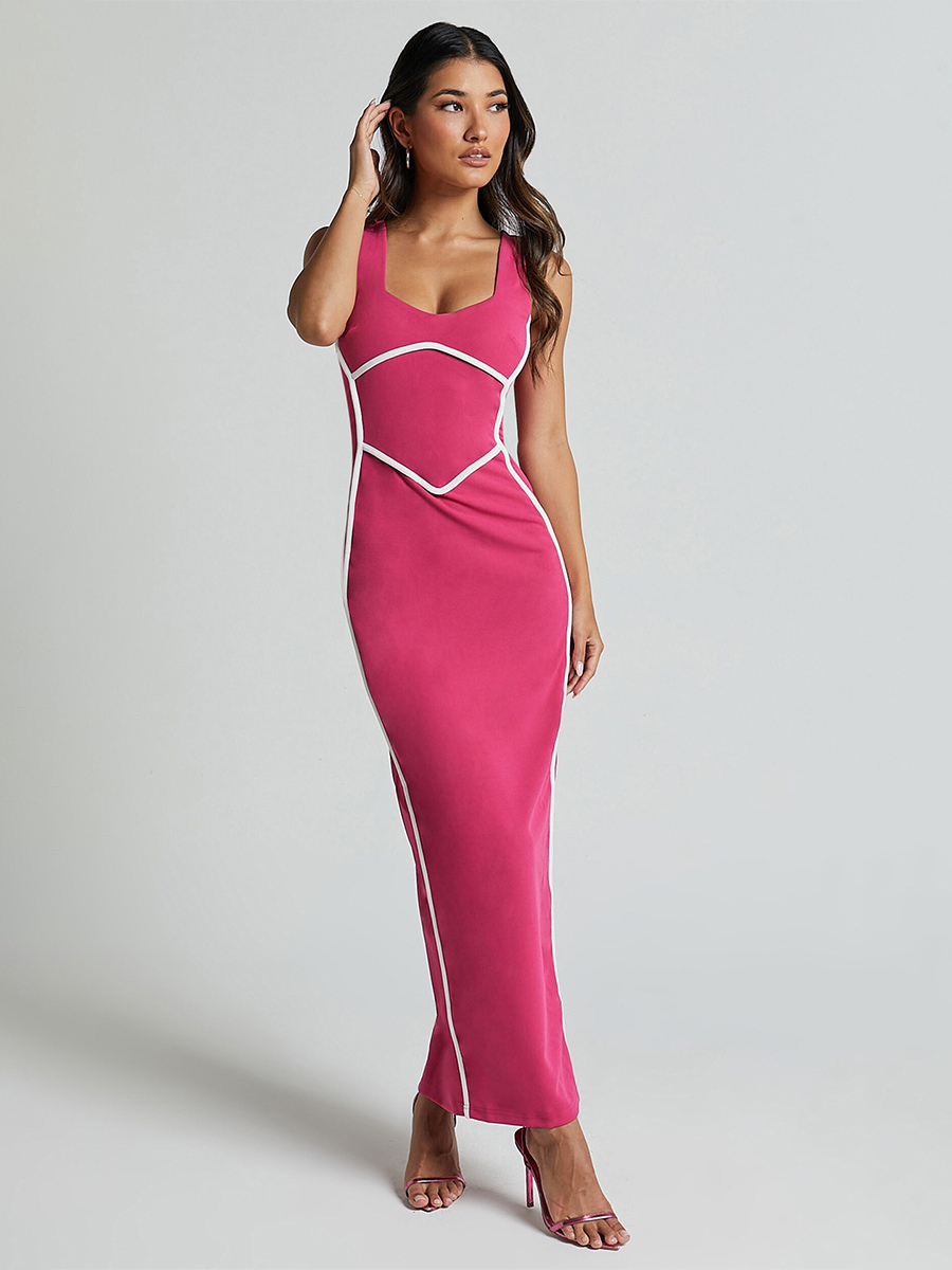 Contrast Color Bodycon Tank Long Dress For Summer 2026