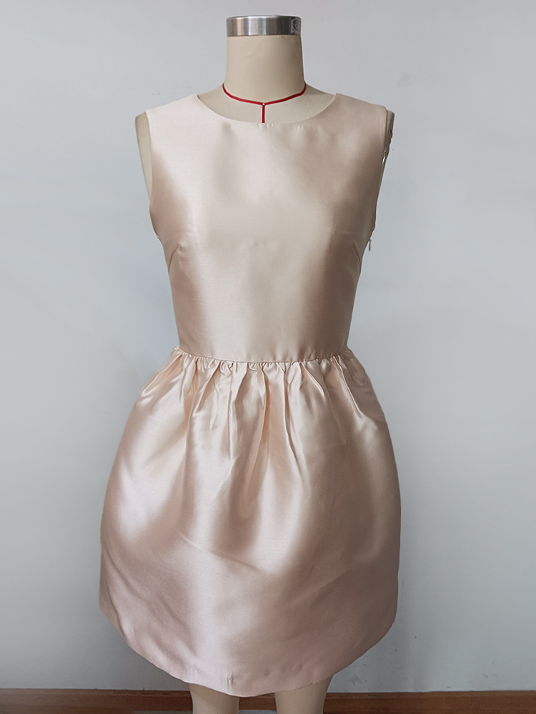 Champagne Sleeveless Satin Mini Party Dress With Bow Back 2026