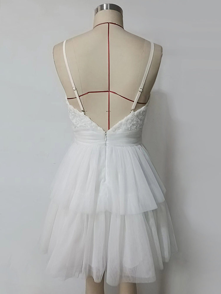 White V-Neck Mini Slip Dress With Flowers For Party 2026
