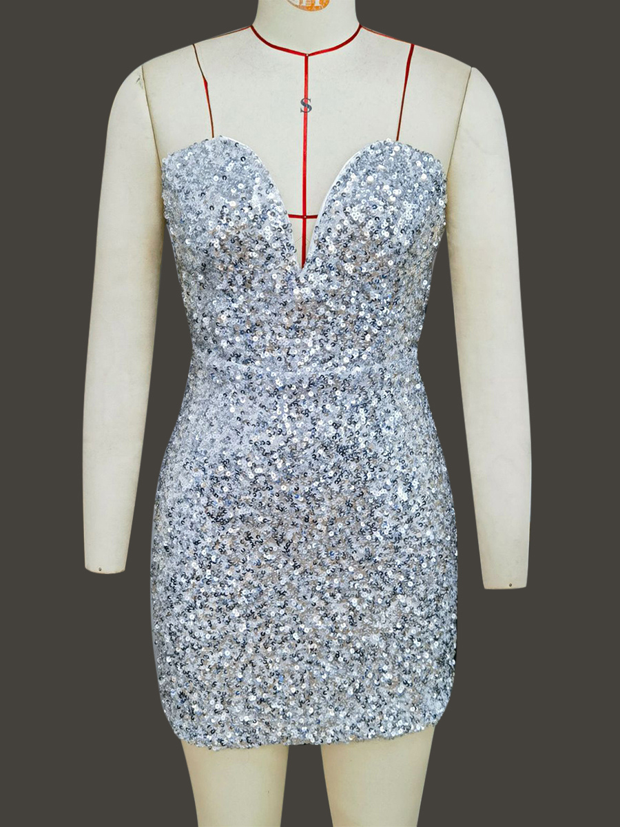 Sequin Bodycon Mini Dress With Sweetheart Neck And Bow Back For Parties 2026