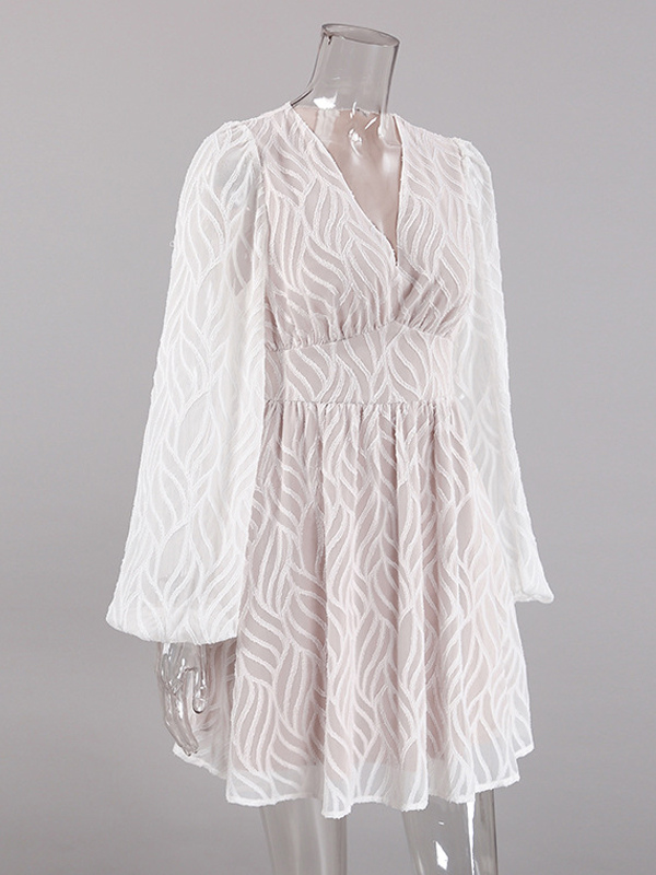 Jacquard Mini Dress With V-Neck And Long Sleeves For Summer 2026