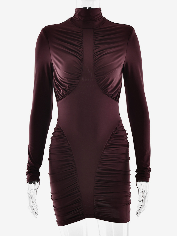 Modern High Neck Ruched Bodycon Backless Mini Dress For Women 2026