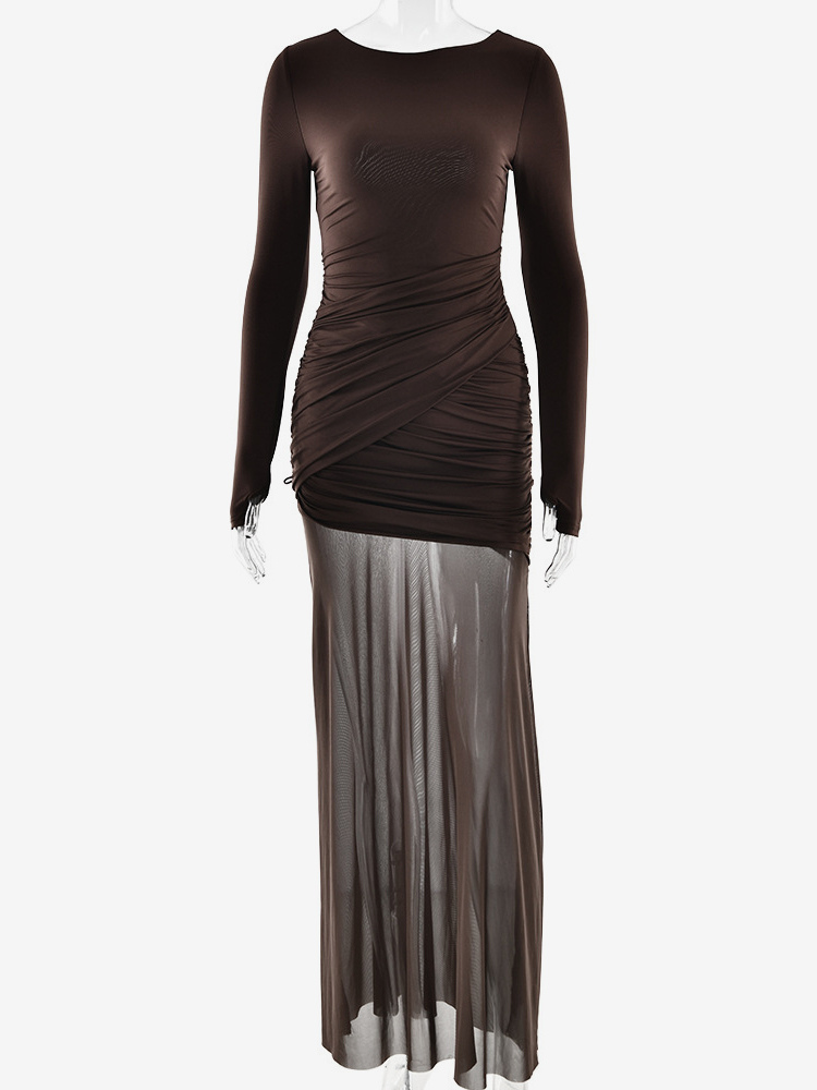 Backless Cutout Ruched Side Slit Sheer Maxi Evening Dress For Women 2026