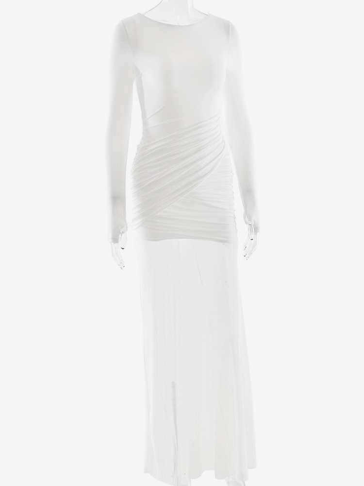 Backless Cutout Ruched Side Slit Sheer Maxi Evening Dress For Women 2026