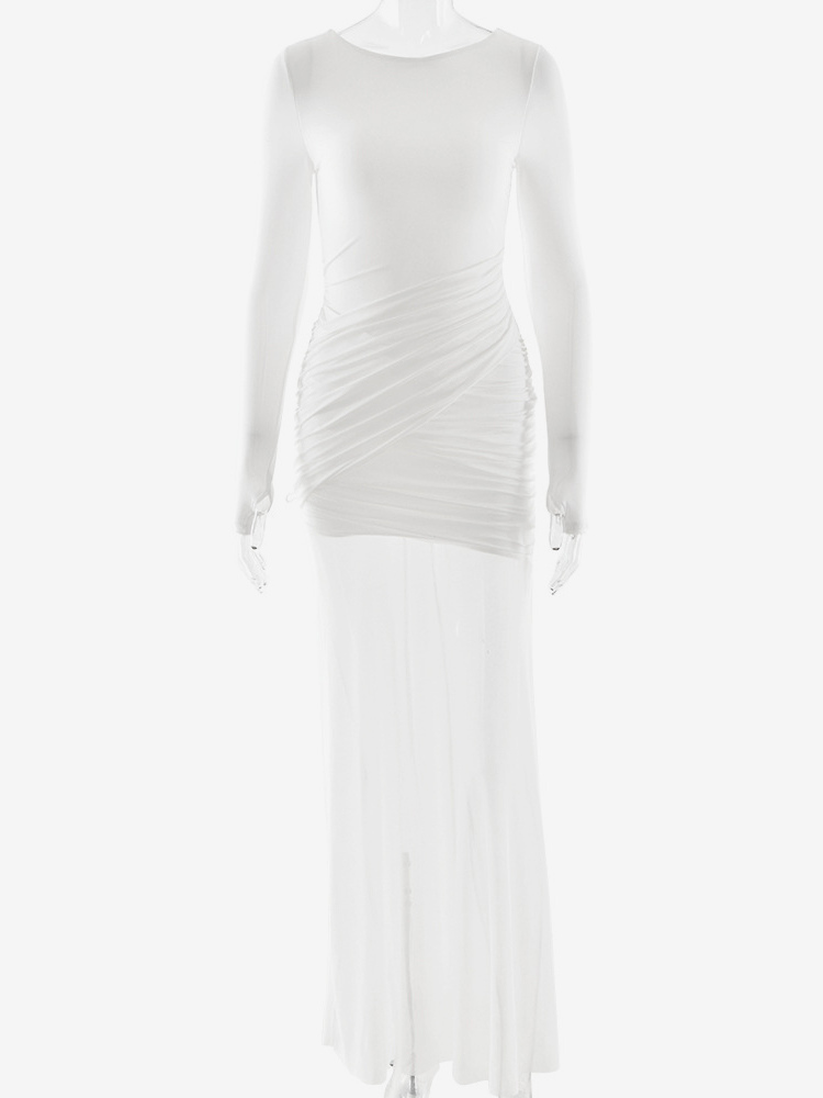 Backless Cutout Ruched Side Slit Sheer Maxi Evening Dress For Women 2026