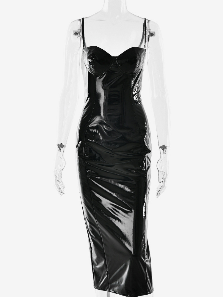 Sexy Eco-friendly Leather Bodycon Midi Dress For Women 2026