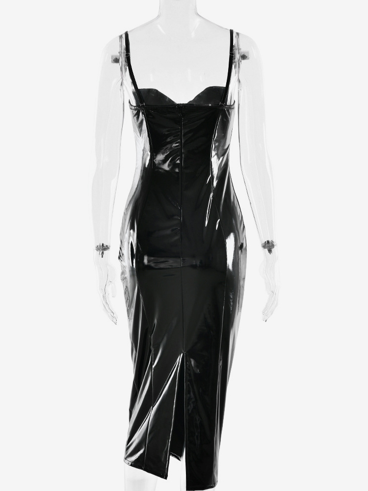 Sexy Eco-friendly Leather Bodycon Midi Dress For Women 2026
