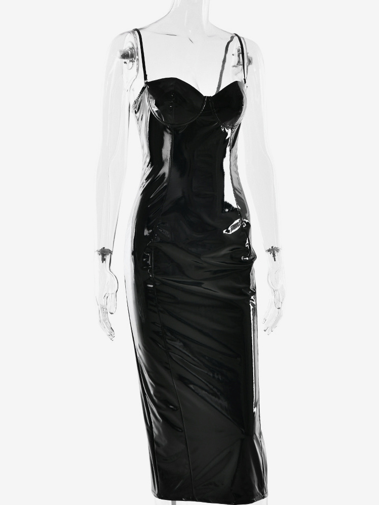 Sexy Eco-friendly Leather Bodycon Midi Dress For Women 2026