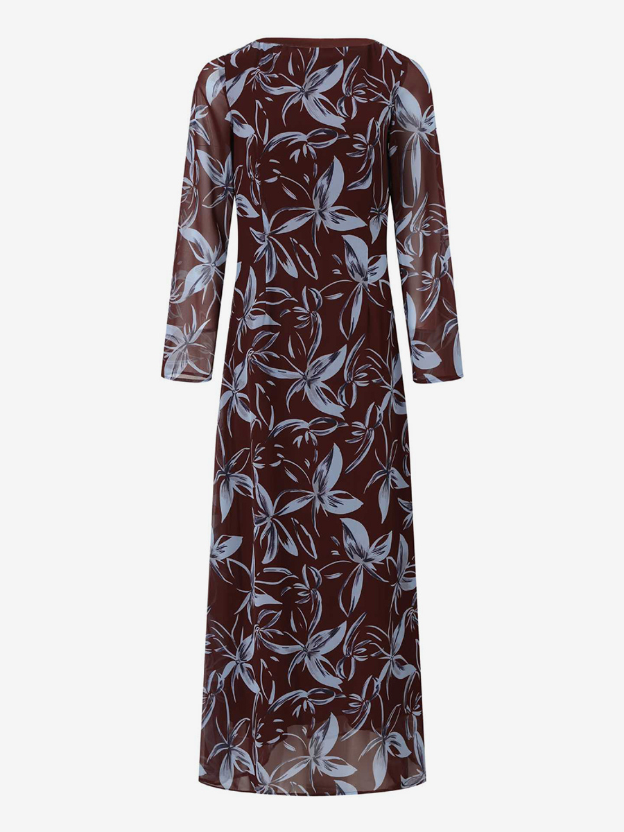 Floral Print Long Sleeve Slim Fit Maxi Bodycon Retro Dress For Women 2026