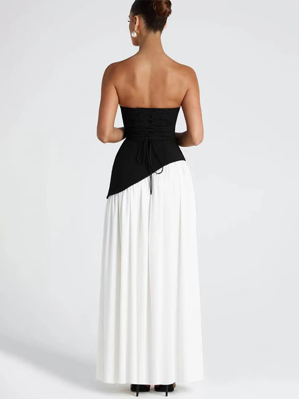 Asymmetric Design Strapless Maxi Party Dress With Scarf For Women 2026