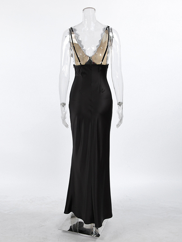 Elegant Lace V-Neck Slim Fit Slip Summer Long Dress For Women 2026
