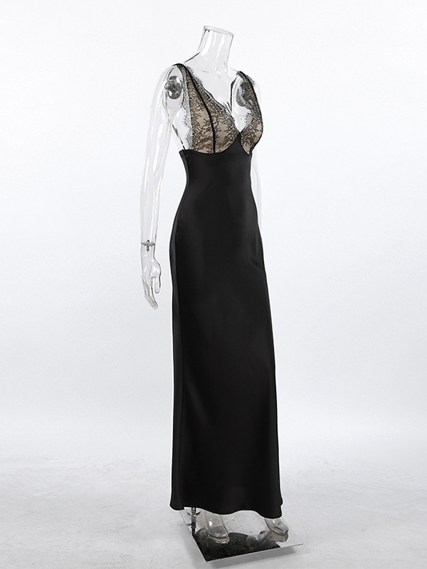 Elegant Lace V-Neck Slim Fit Slip Summer Long Dress For Women 2026