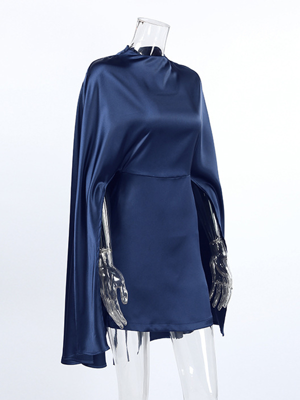 Satin Cape Sleeve High Neck Bodycon Mini Dress For Women 2026