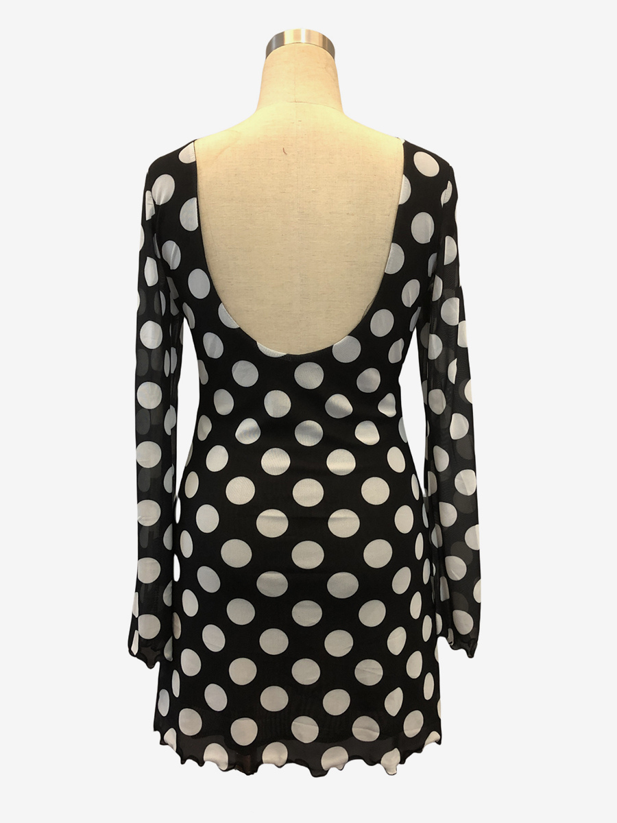 Polka Dot Long Sleeve Backless Slim Fit Mini Dress For Women 2026