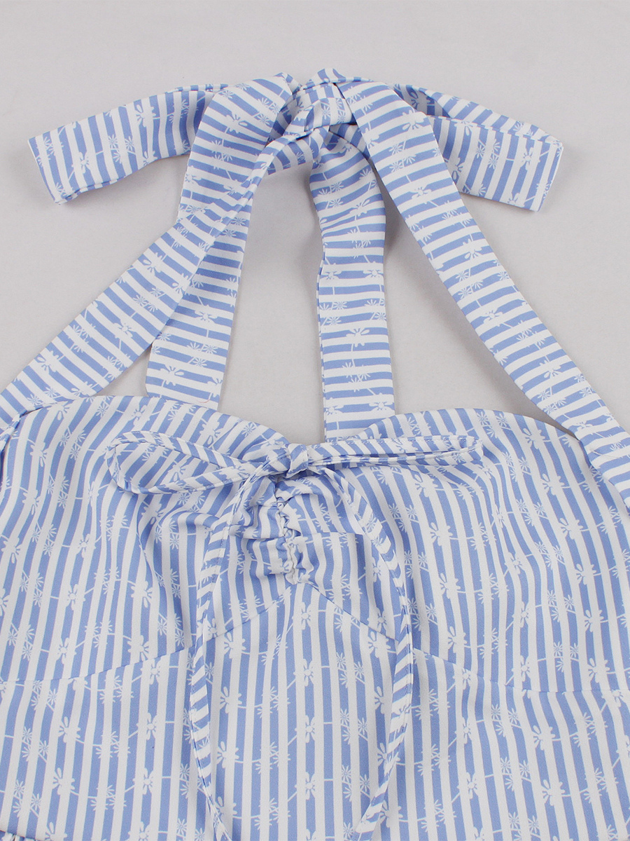 Striped Halter Neck Floral Print A Line Summer Sundress For Women 2026