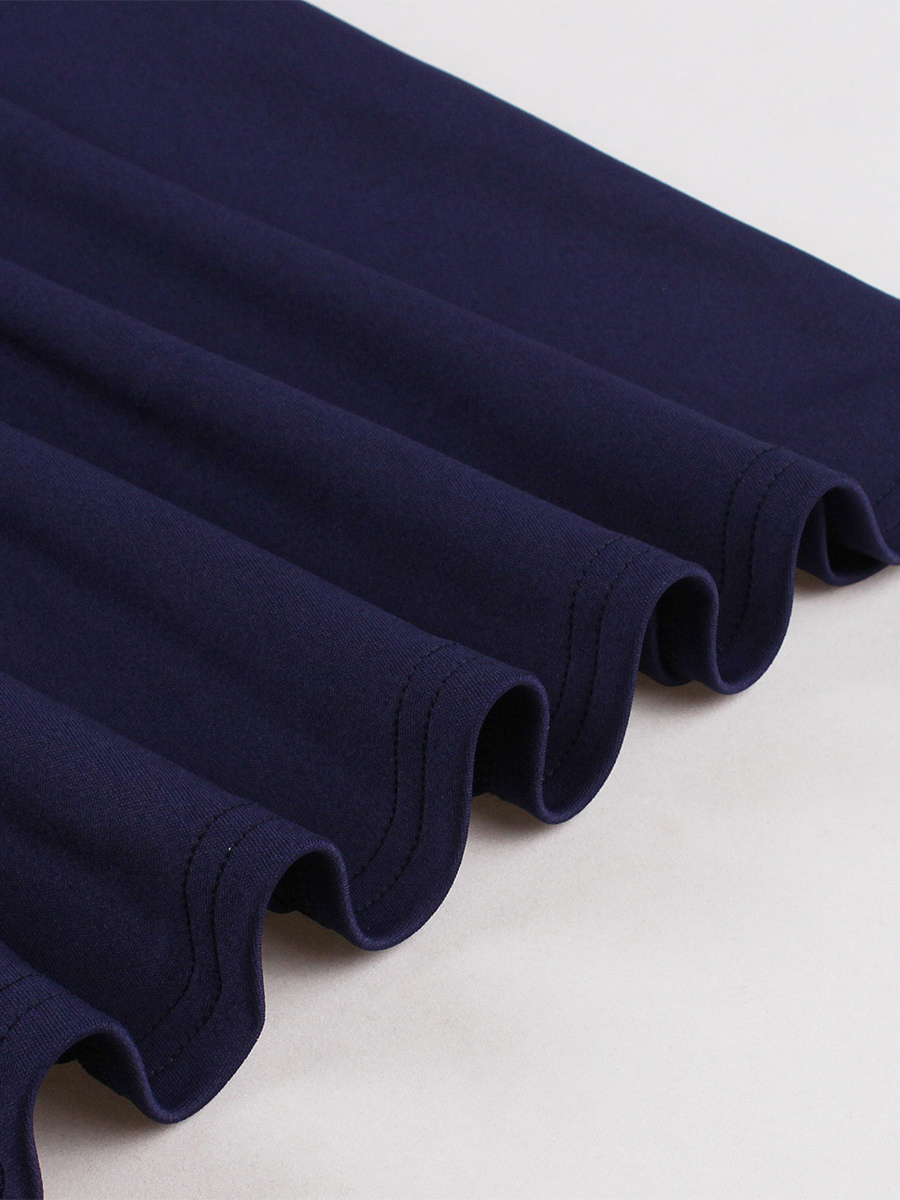 Contrast Piping Bow Neck Button Decor Pleated A Line Swing Dress For Women 2026