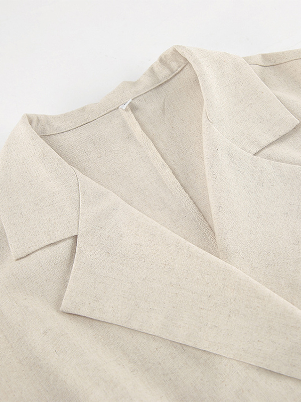 Oatmeal Linen Cotton Blend Women's Shirt Dress - Sleeveless Notched Lapel Long Dress With Pocket - Elegant Belted Summer Office Wear 2026