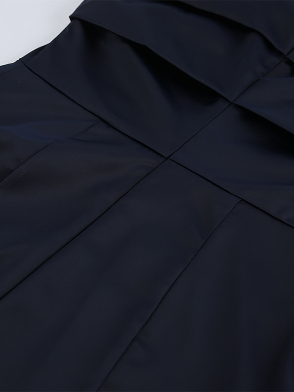 Navy Blue Satin Mini Dress For Women - Elegant Ruched Stand Collar Flare Sleeve - Spring Cocktail Party 2026
