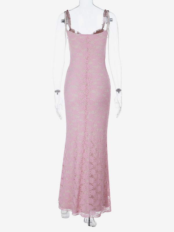 Floral Lace Women's Maxi Dress - Coquette Aesthetic Cami Slip - French Romantic Summer Party Long Gown 2026