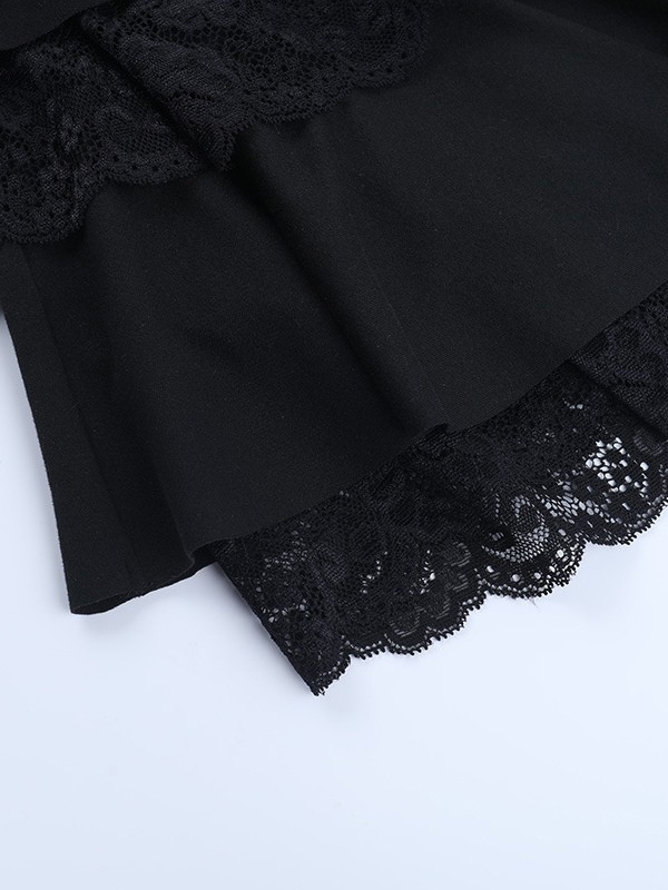 Lace Square Neck Mini Dress For Women - Black Gothic Ruffle Layered Long Sleeve Bodycon - Spring Night Out Clubwear 2026
