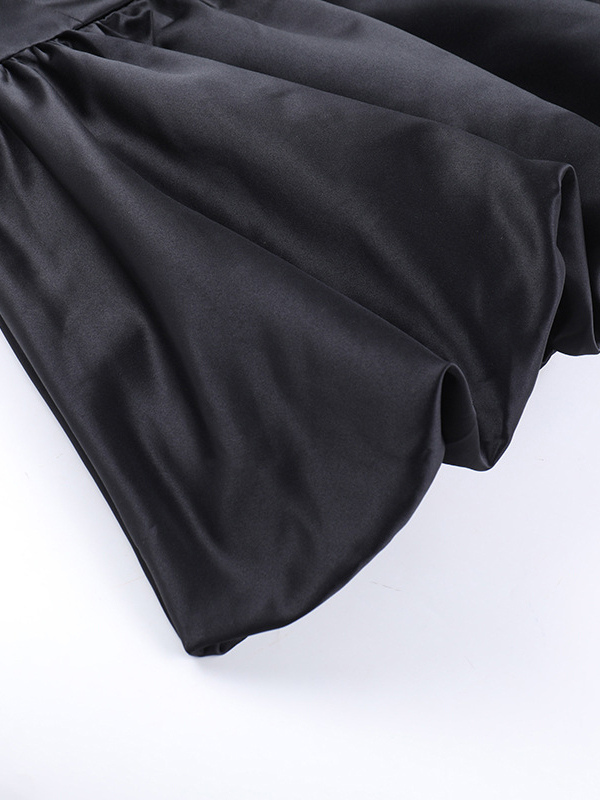 Mesh Sleeve Mini Dress For Women - Black Elegant Mock Neck Puff Skater - Spring Evening Cocktail 2026