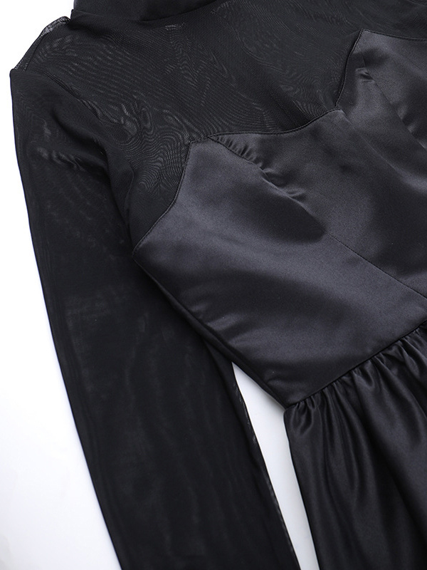 Mesh Sleeve Mini Dress For Women - Black Elegant Mock Neck Puff Skater - Spring Evening Cocktail 2026
