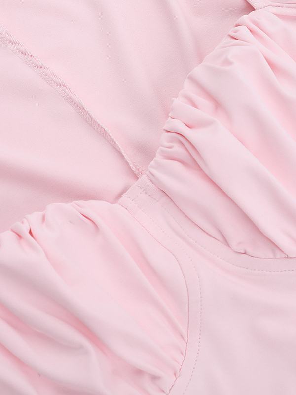 Coquette Bodycon Mini Dress For Women - Pastel Pink Long Sleeve Ruched Bust - Spring Brunch Date Night Outfits 2026