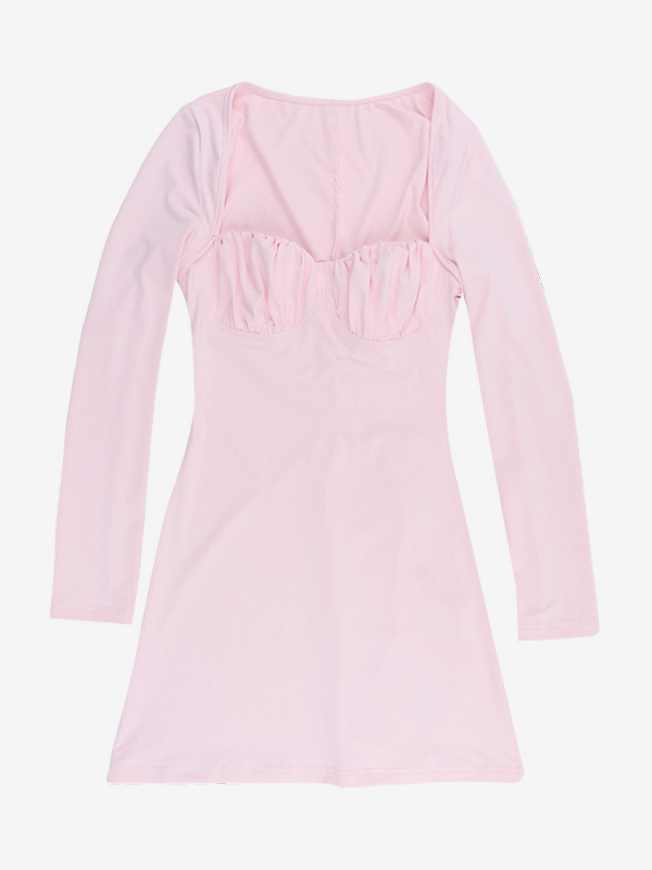 Coquette Bodycon Mini Dress For Women - Pastel Pink Long Sleeve Ruched Bust - Spring Brunch Date Night Outfits 2026