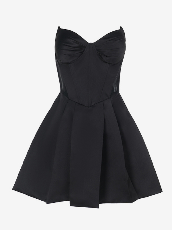 Corset Coquette Satin Dress For Women - Black Gothic Sweetheart Boned Sleeveless A Line Dress - Summer Birthday Party 2026