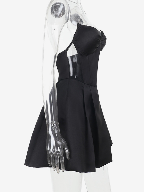 Corset Coquette Satin Dress For Women - Black Gothic Sweetheart Boned Sleeveless A Line Dress - Summer Birthday Party 2026