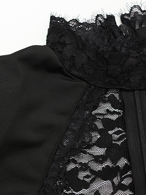 Sheer Lace Cut Out Bodycon Dress For Women - Black Gothic Chic Ruched Mini Sheath Dress - Summer Night Out Party 2026