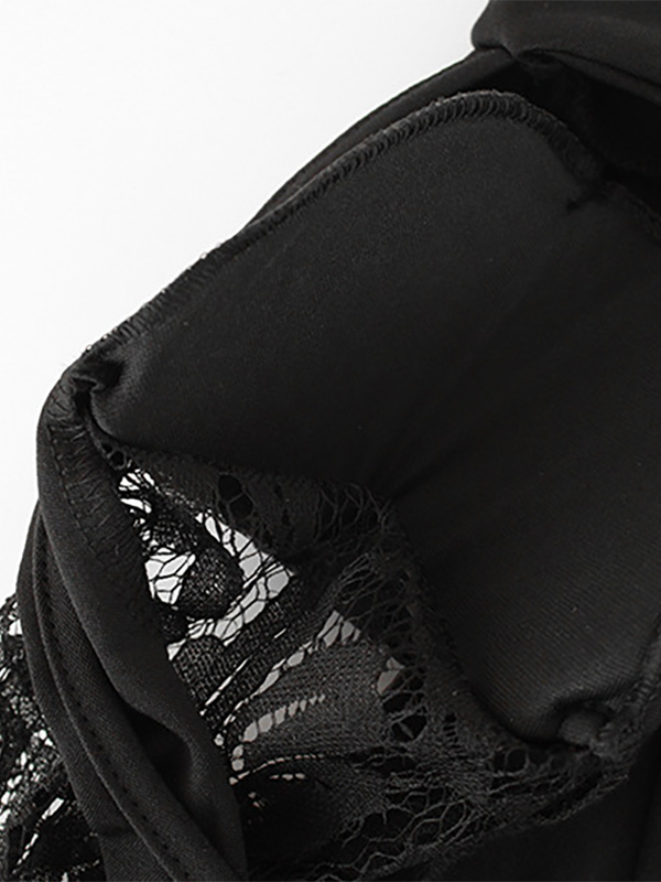 Sheer Lace Patchwork Mini Dress For Women - Bodycon High Neck Padded Shoulder Gown - Spring Night Out Party Clubwear 2026