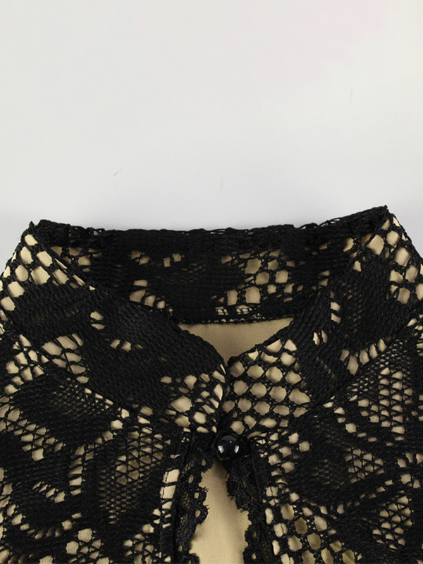 Lace Bodycon Midi Dress For Women - Black Vintage Keyhole Bell Sleeve Back Slit Sheath Dress - Spring Cocktail Party 2026