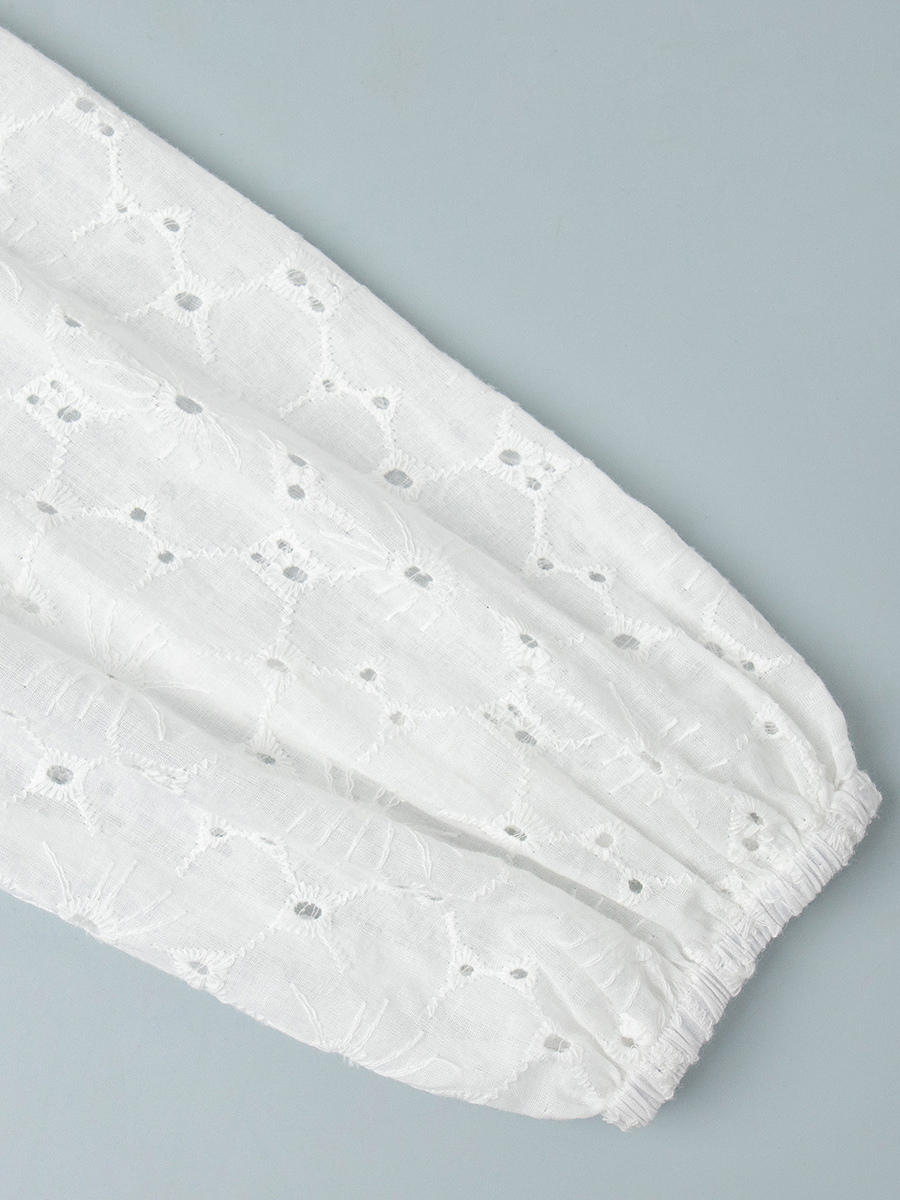 Eyelet Embroidery Maxi Dress For Women - White Boho V-Neck Oversized Ruffle Hem Kaftan - Summer Beach Vacation 2026