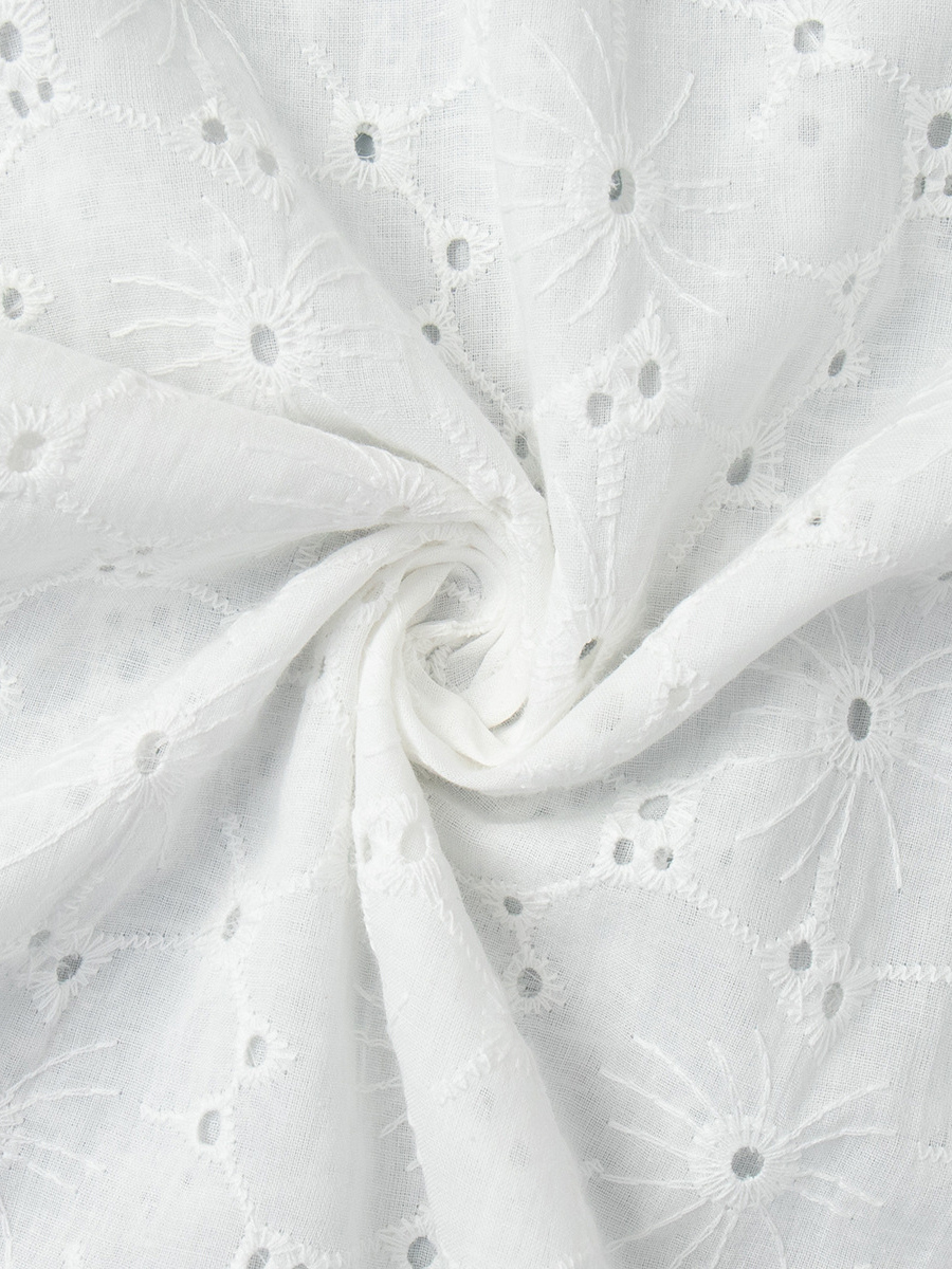 Eyelet Embroidery Maxi Dress For Women - White Boho V-Neck Oversized Ruffle Hem Kaftan - Summer Beach Vacation 2026