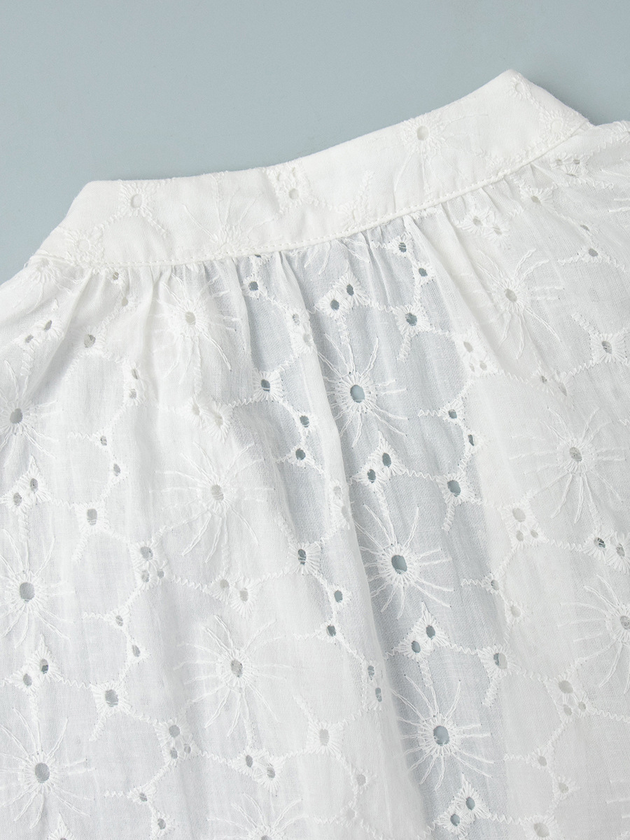 Eyelet Embroidery Maxi Dress For Women - White Boho V-Neck Oversized Ruffle Hem Kaftan - Summer Beach Vacation 2026