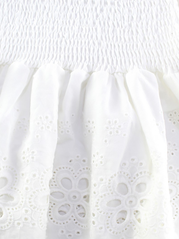 Eyelet Lace Mini Dress For Women - White Smocked Strapless Ruffle Tube Sundress - Summer Beach Vacation 2026