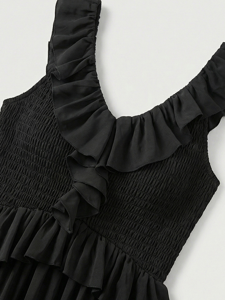 Boho Ruffle High-Low Sundress For Women - Smocked V-Neck Sleeveless Tiered Flowy Midi Dress - Summer Beach Vacation 2026