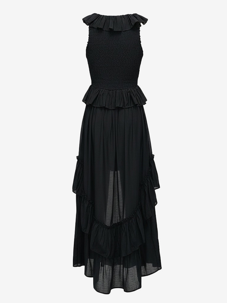 Boho Ruffle High-Low Sundress For Women - Smocked V-Neck Sleeveless Tiered Flowy Midi Dress - Summer Beach Vacation 2026