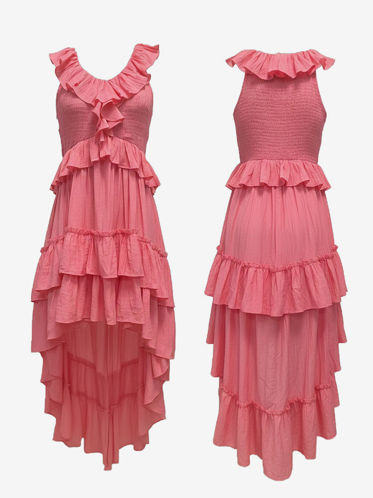 Boho Ruffle High-Low Sundress For Women - Smocked V-Neck Sleeveless Tiered Flowy Midi Dress - Summer Beach Vacation 2026