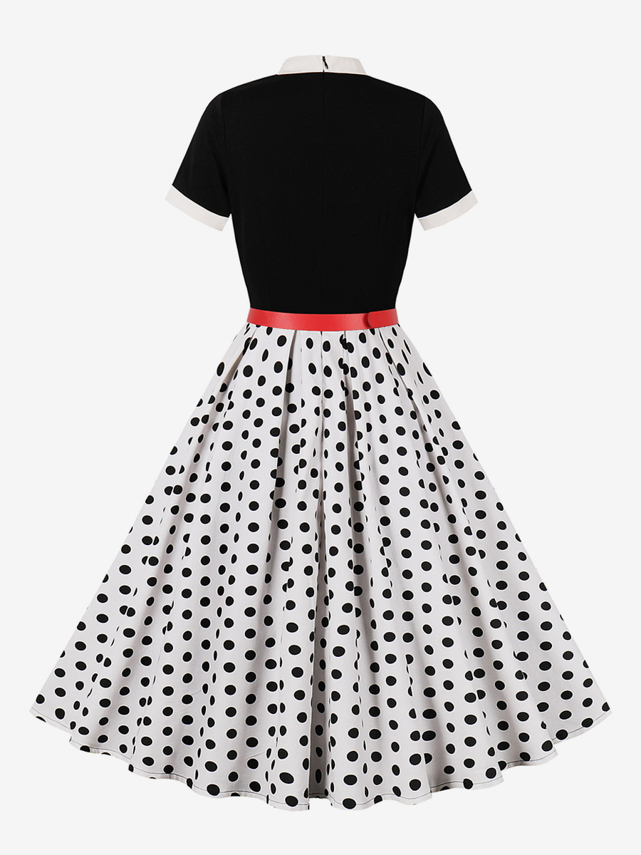 Vintage 1950s Midi Dress For Women - Bow Tie Neck Printed A-Line Swing Dress - Spring Tea Party 2026