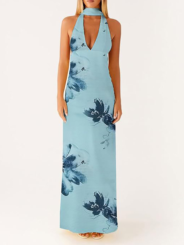 Minimalism Halter Neck Maxi Dress For Women - Elegant Backless Sleeveless Prom Gown With Scarf - Summer Formal Evening 2026