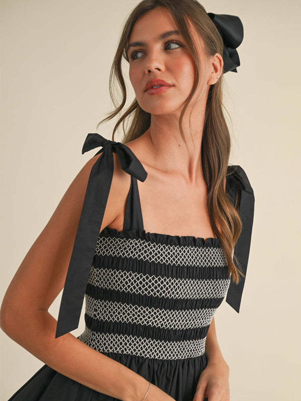 Tiered Smocked Sundress For Women - Boho Tie Strap Long A Line Dress - Summer Beach Party 2026