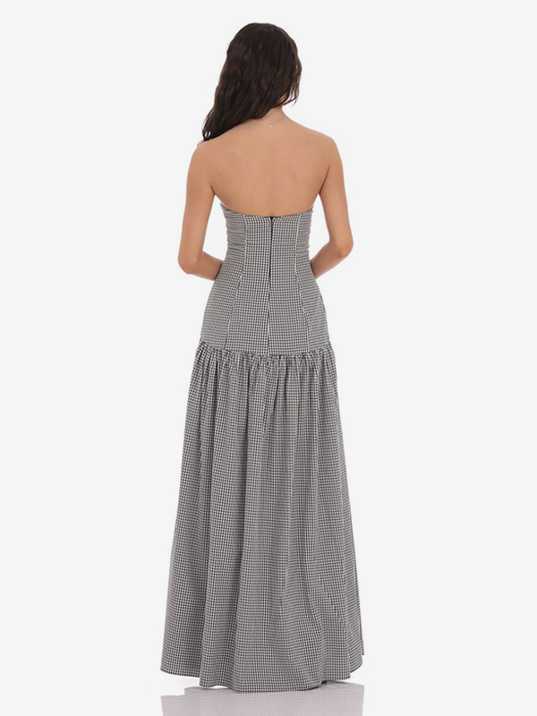 Strapless Gingham Maxi Dress For Women - Plaid Bandeau Drop Waist Long Sundress - Summer Picnic 2026