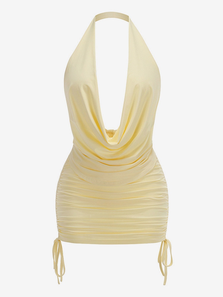 Two Piece Sets Skirt Set Mini Dresses Yellow Dating Casual Cowl Neck Sleeveless Sets