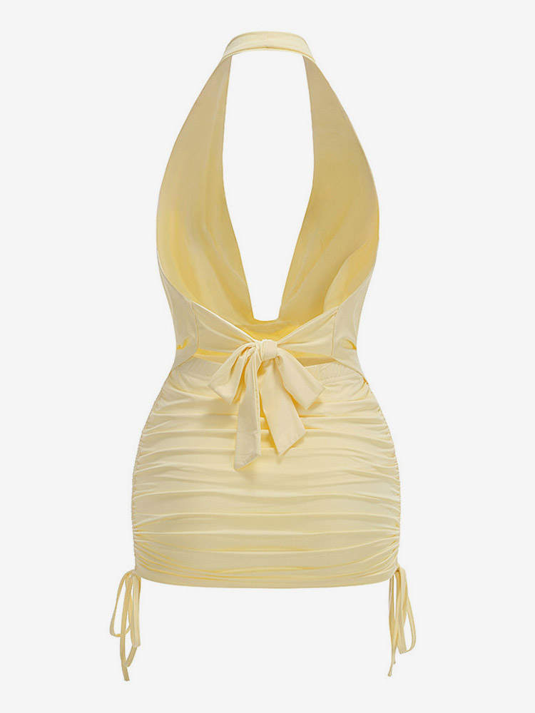 Two Piece Sets Skirt Set Mini Dresses Yellow Dating Casual Cowl Neck Sleeveless Sets